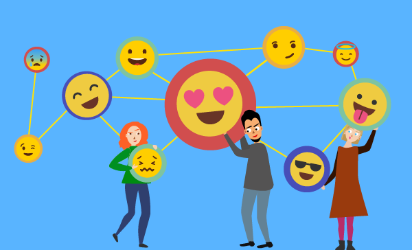 Ilustración de emojis, conexión, relación.