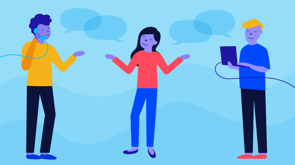 Ilustración personas comunicándose, plan de comunicación de interrupción del servicio de TI.